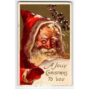 Santa Claus Christmas Postcard Jolly Faced Saint Nick Reads Julius Bien 1908